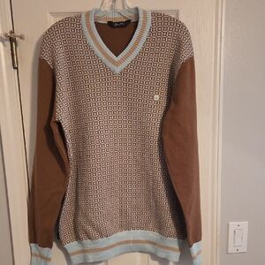 Brown and Blue V-Neck Sweater Size 2XL